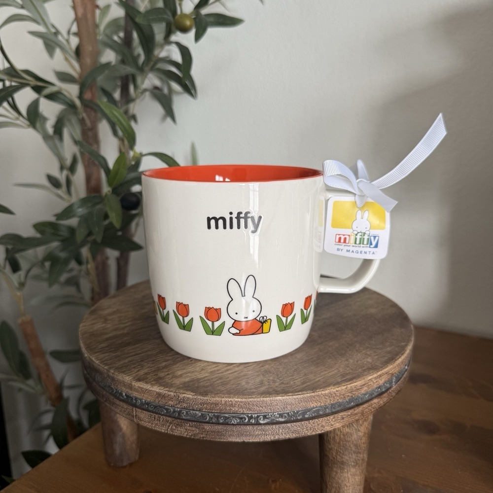 NWT Miffy x Magenta Ceramic Mug Bunny Tulips Spring Edition Orange Interior Cup